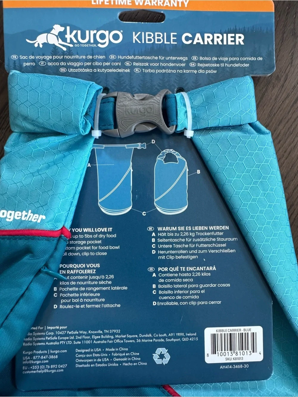NWT Kurgo Light Blue and Teal Roll-Top Travel Kibble Carrier